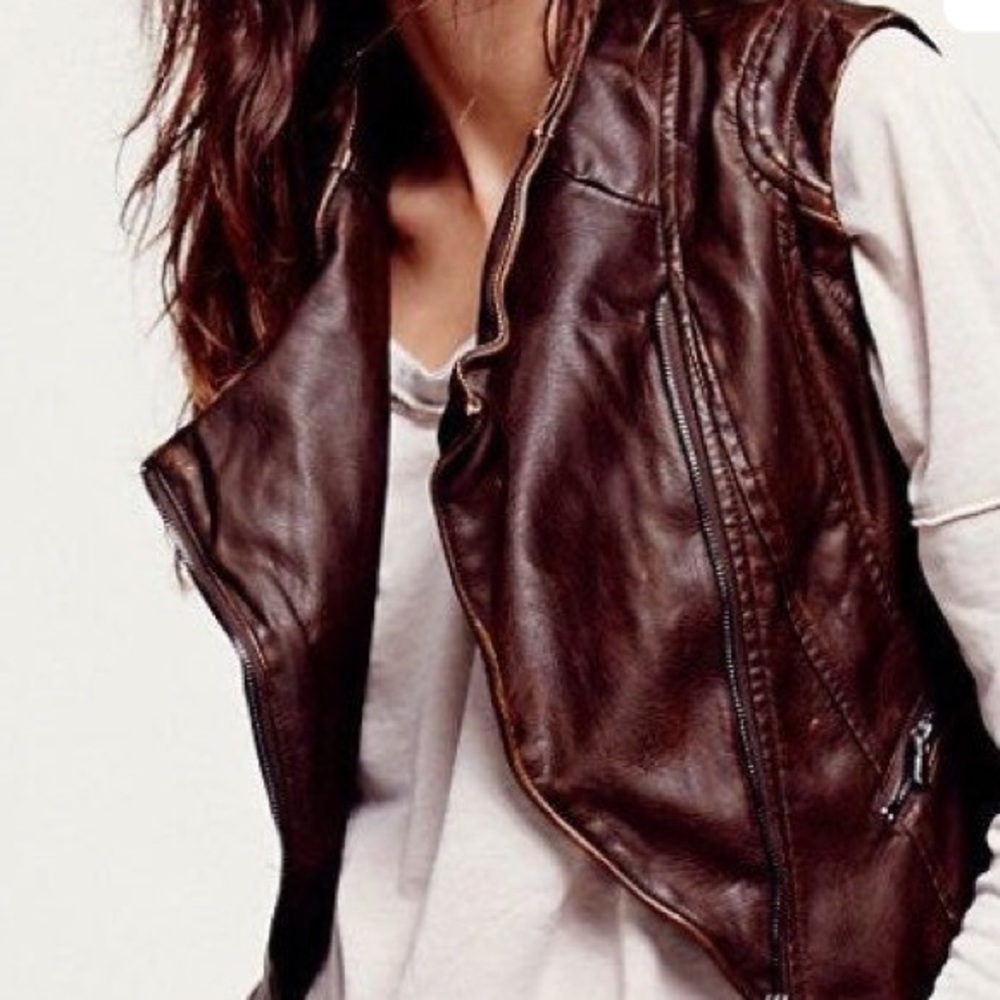 Brown Free People Vegan Leather Vest